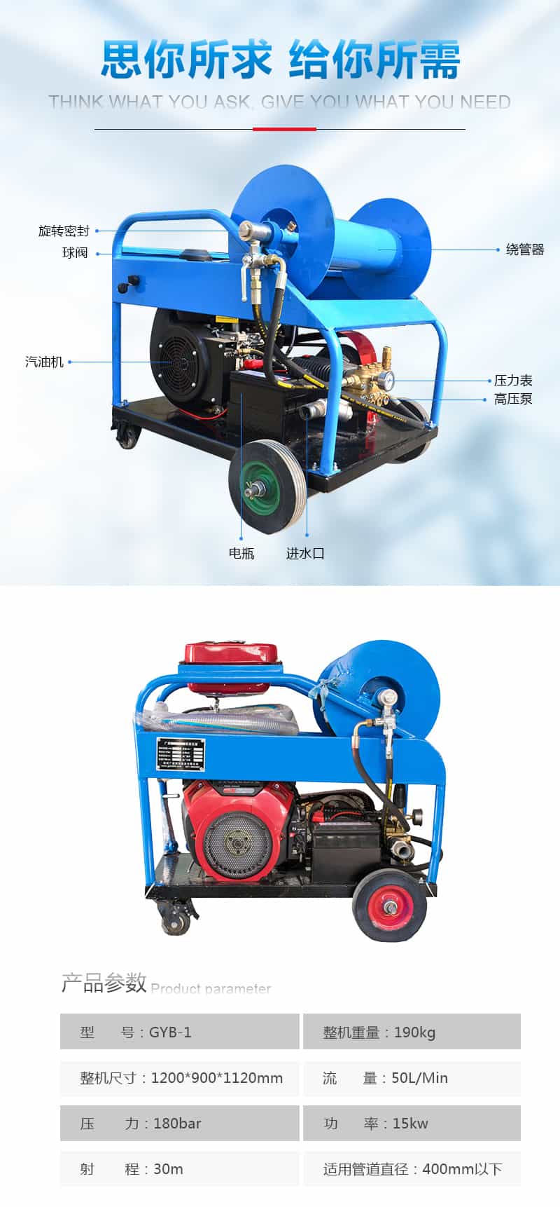 清洗機下水管道疏通技術參數